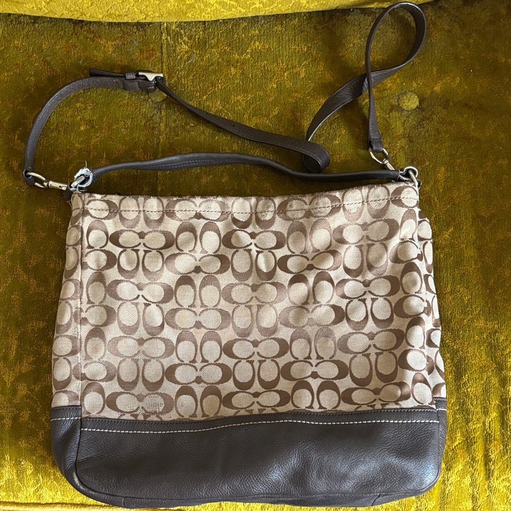 Coach Signature Brown and Tan Shoulder Bag